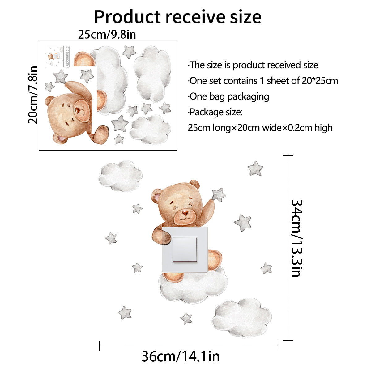 Whimsical Bear Star Light Switch Decal