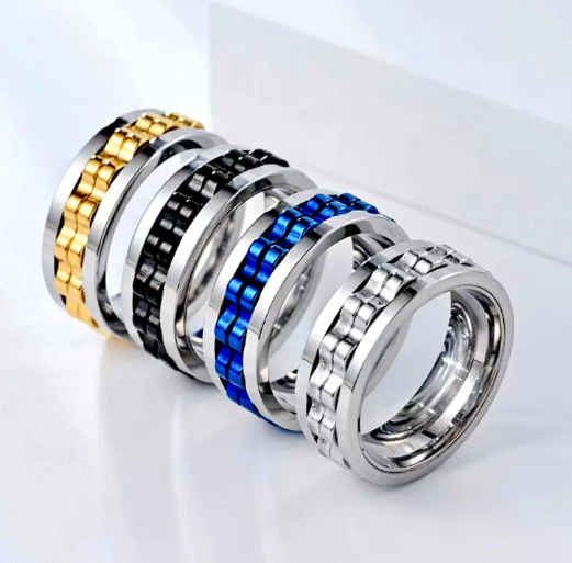 Steel Gear Fidget Ring for Men