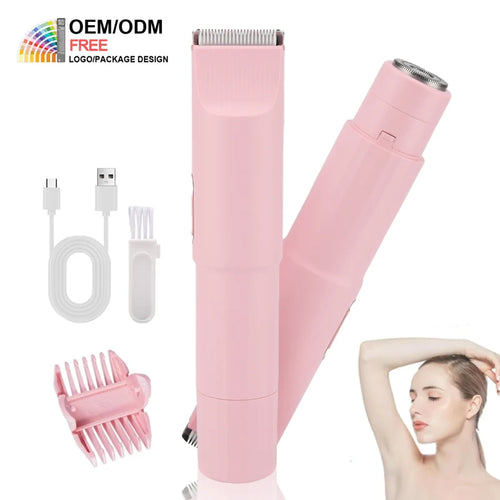 RITECH Factory Portable Electric Lady Shaver Epilator 2 in 1 Rechargeable Bikini Trimmer Women Hair Shaver for Underarms Legs