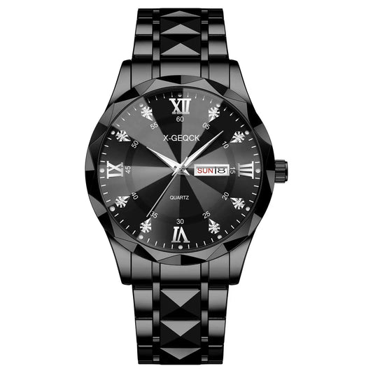 New Luxury Men's Quartz Watch Alloy Case Glass Waterproof Chronograph Stainless Steel Band Factory Wholesale