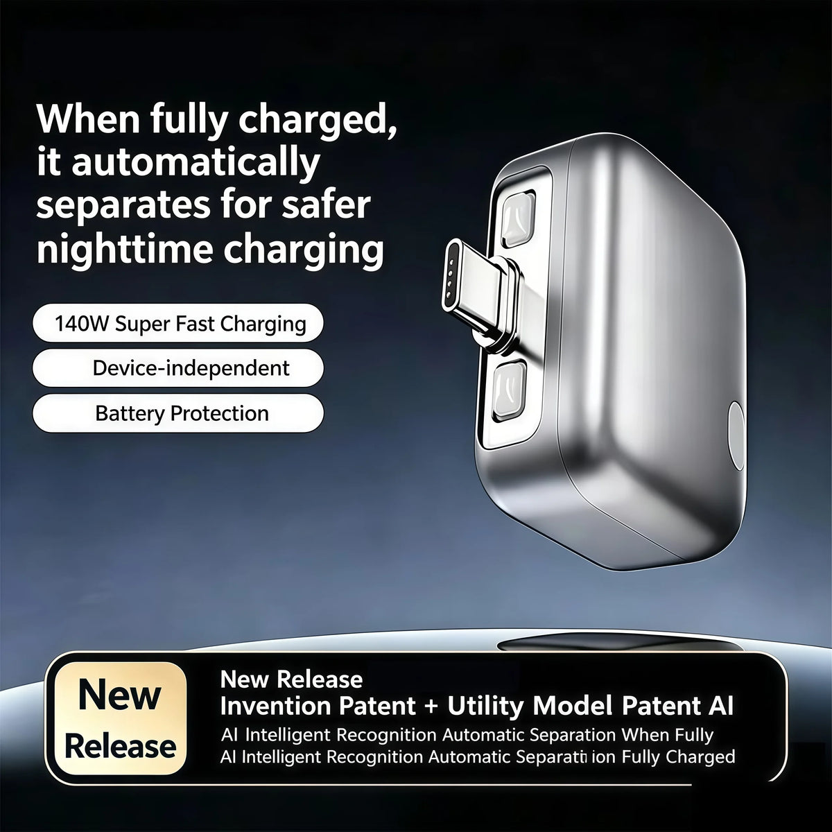 240W USB-C Smart Auto-Stop Charging Adapter, Magnetic Auto-Eject Charger Separator with Overcharge Protection for Phones
