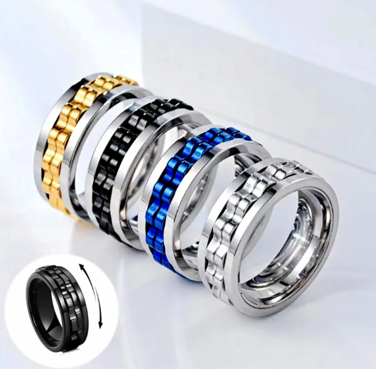 Steel Gear Fidget Ring for Men